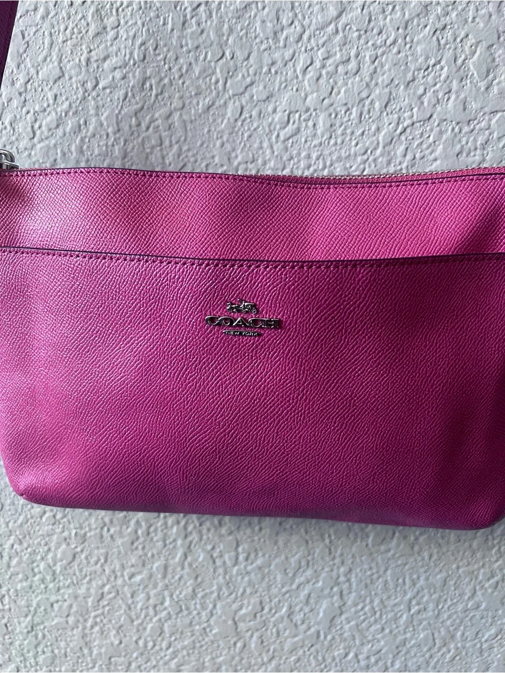 Coach F57788 Bright Fuschia/Saddle CRSGN LTH EW POP Crossbody w/matching wallet